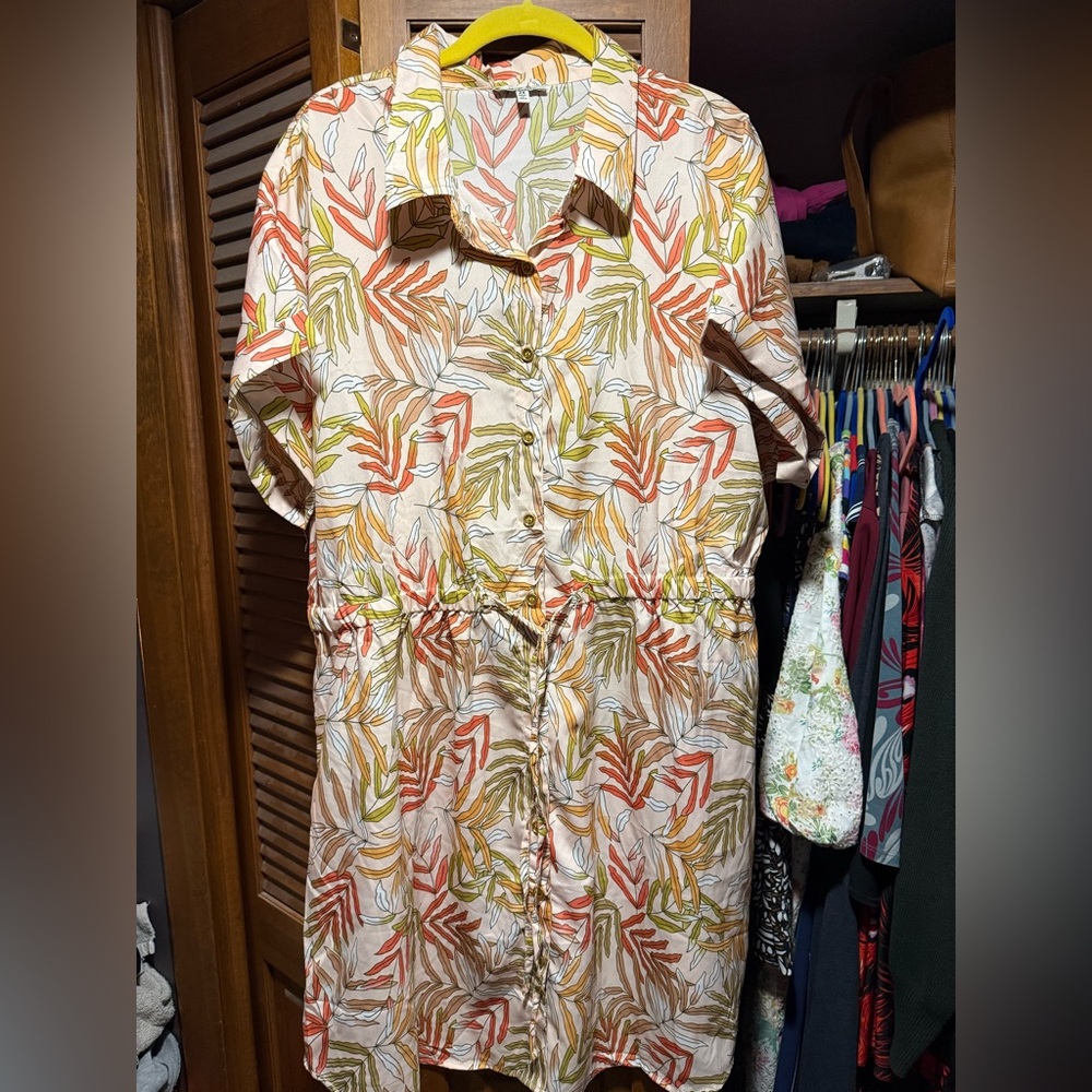 Tropical Print Button-Up Dress